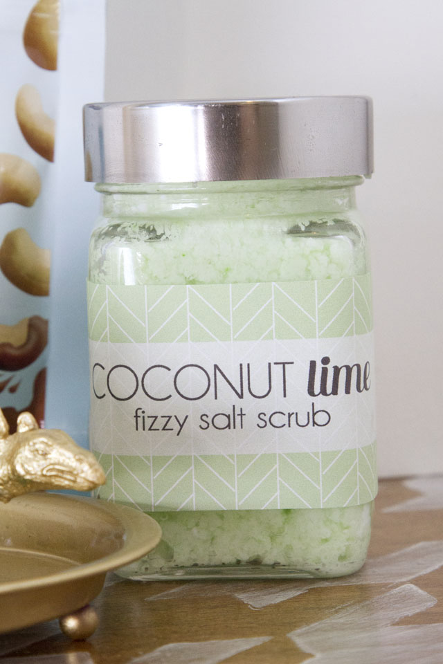 Giving the gift of an experience and mailing a wrapped package - Coconut Lime Fizzy Salt Scrub - @hipandsimple