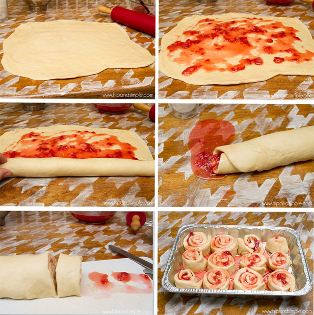 Strawberry Sweet Rolls with Cream Cheese Frosting - Rolling Up - @hipandsimple copy copy