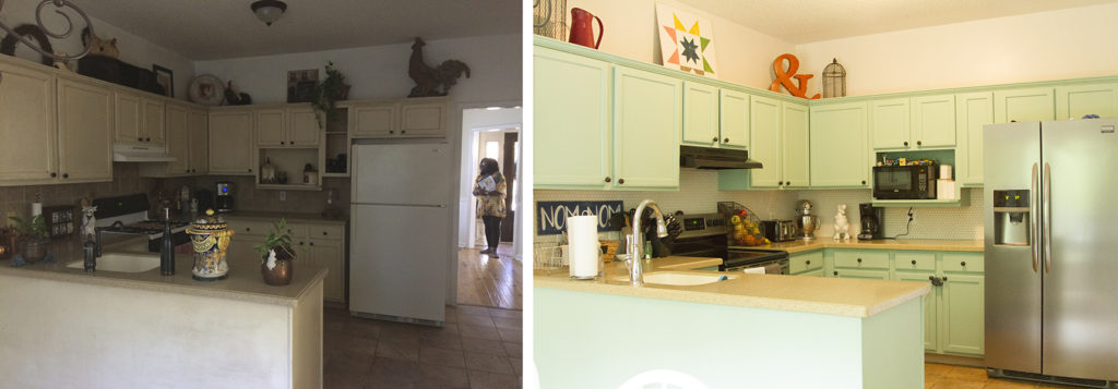 Before and after kitchen cabinet paint